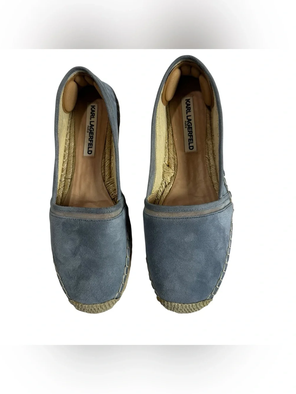 Karl Lagerfeld Paris Blue Suede Espadrille Slip On Flats Shoes Size 8.5